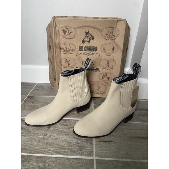 Men’s Charro Cowboy Ankle Boots Nubuck Leather El Canelo Boron Natural Size 7.5 main image 6